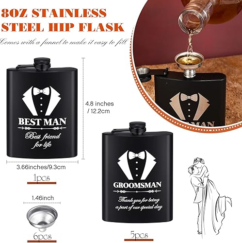 Miniatura 2 de Zubebe Juego de 6 juegos de regalos para padrinos de boda de 8 onzas con embudos para boda, padrino de boda con grabado para hombres, frasco grabado