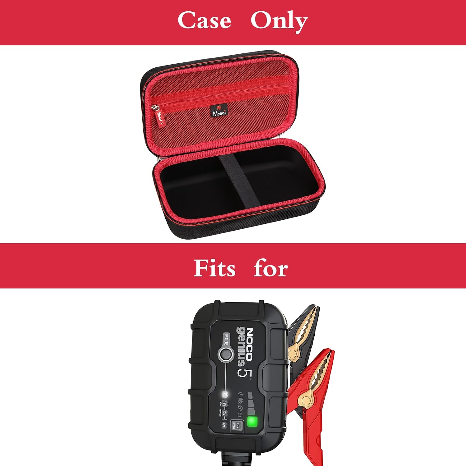 Mchoi Hard Travel Case for NOCO GENIUS5 Battery Charger - Protective EVA Storage Bag Compatible with 5-Amp Fully-Automatic Smart Charger, Carrying Organizer for Cables & Accessories (Case Only)