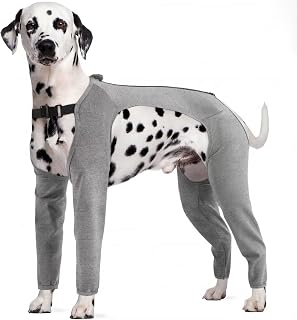 IECOii Hund-Chirurgie-Erholungsanzug, langärmlig,elastische Hundärmel verhindern Lecken,Erholungsanzug mit Beinen,weicher Post-OP-Einteiler mit Beinen,Rückenreißverschluss, Beinschutz für Hunde,Grau,L