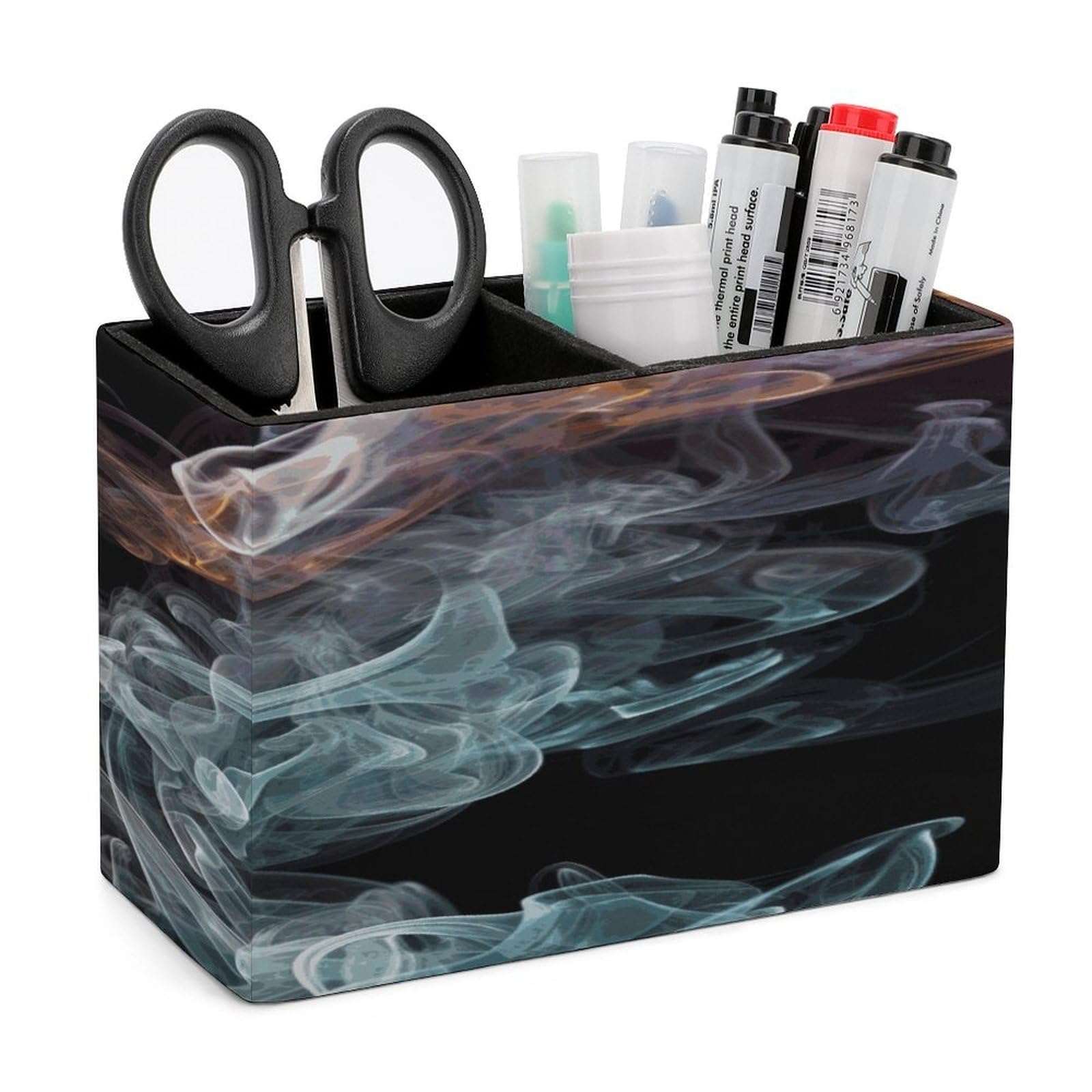 FekiLoot Psychedelic Smoke Leather Pen Holder for Desk Double Compartments Brush Minimalist PU Leather Pencil Holder Locker Organizer for Work Locker Accessories Pencil Cup for Desk