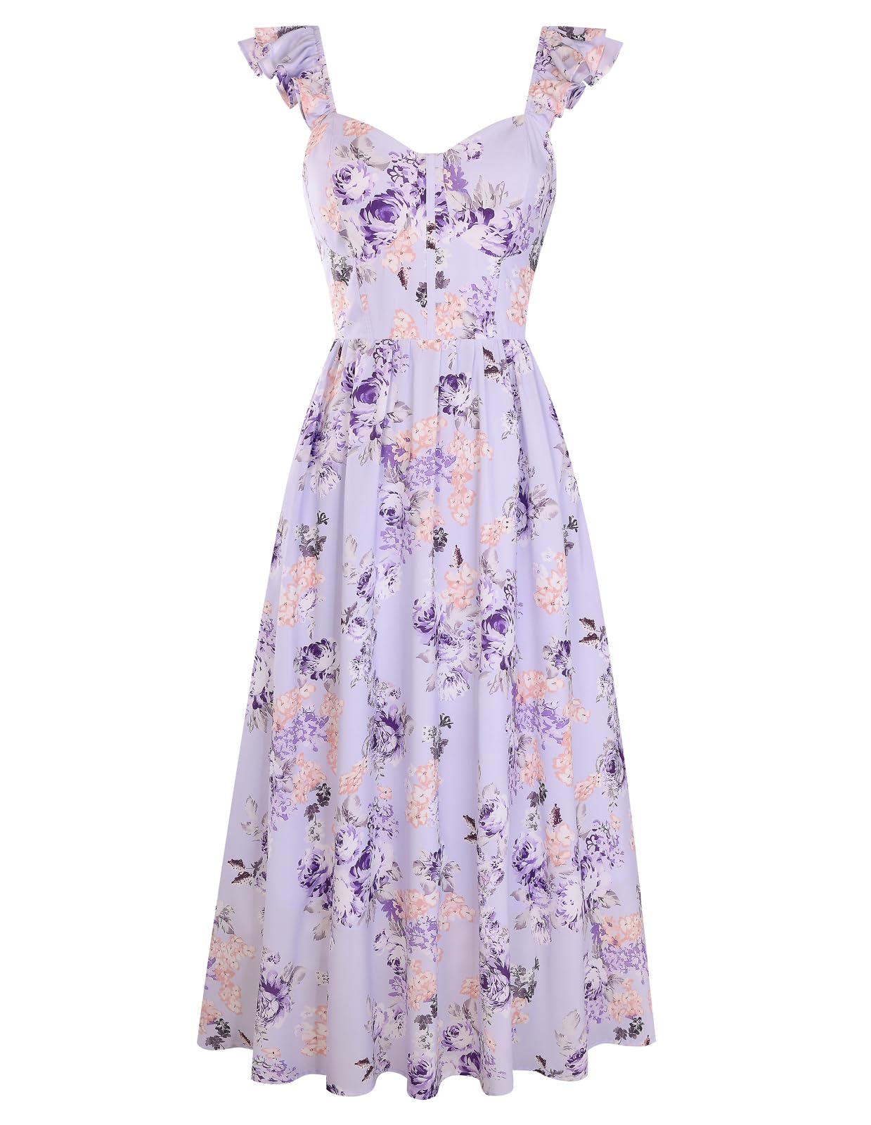 GRACE KARIN Damen Kleider Sommer Spaghettiträger Rüschen Blumen Sommerkleid Lang Chiffon A-line Bogen Strandkleid mit Taschen