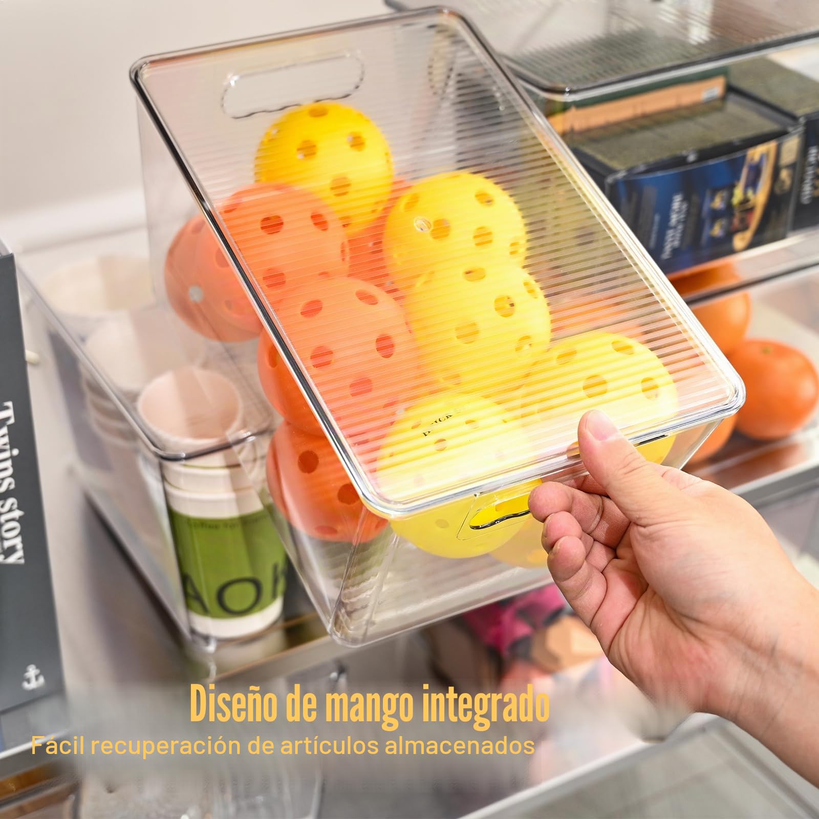Contenedores de almacenamiento transparentes para nevera con asas, paquete de 12 | Contenedores transparentes para almacenamiento de alimentos, ideales para cocina, encimeras, armarios, nevera y congelador