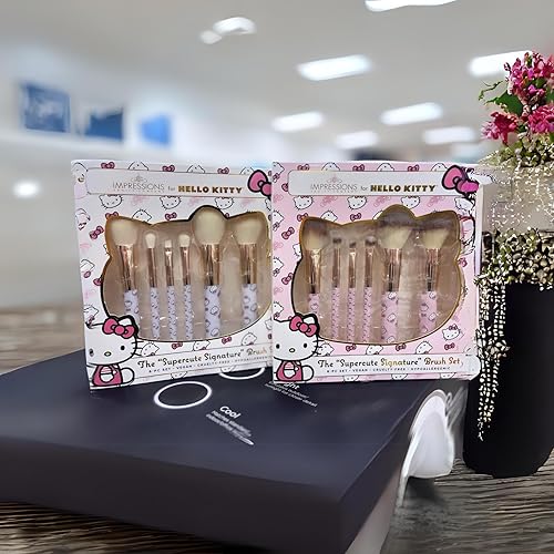 Miniatura 3 de Impressions Vanity Hello Kitty Supercute Signature - Juego de 6 brochas de maquillaje suaves súper lindas para base, polvo facial, mezcla de