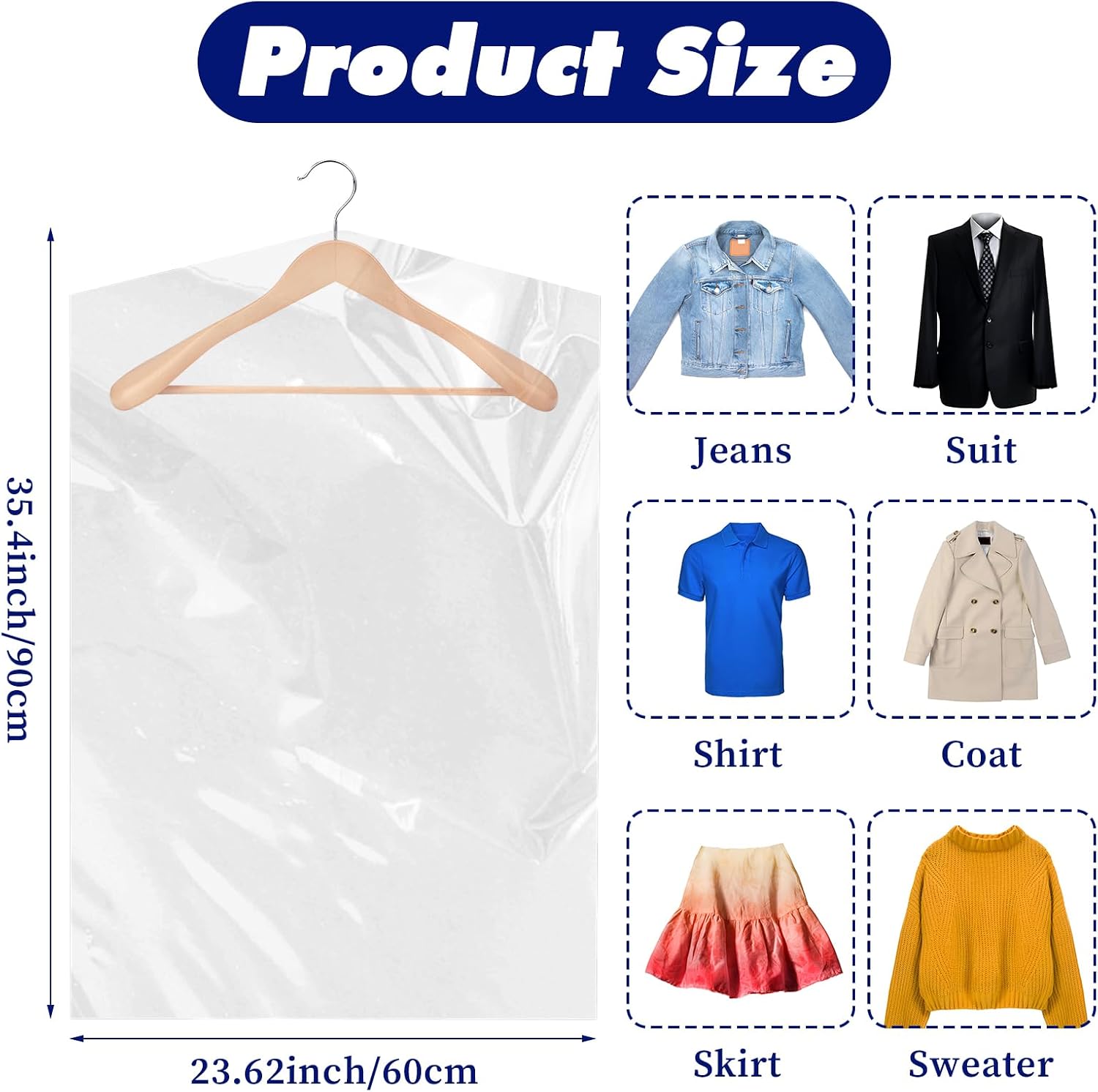 120 Pack Dry Cleaning Bag 60x90cm Plastic Clear Garment Bags for Hanging Clothes, Dry Cleaner Bags Clothing Covers Dust-Proof Clothing Protector Covers for Suits Coats Clothes Hanging and Storage
