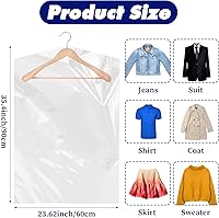 Vista 2 de Paquete de 120 bolsas de limpieza en seco de plástico transparente para colgar ropa, bolsas de limpieza en seco, fundas de ropa, fundas protectoras