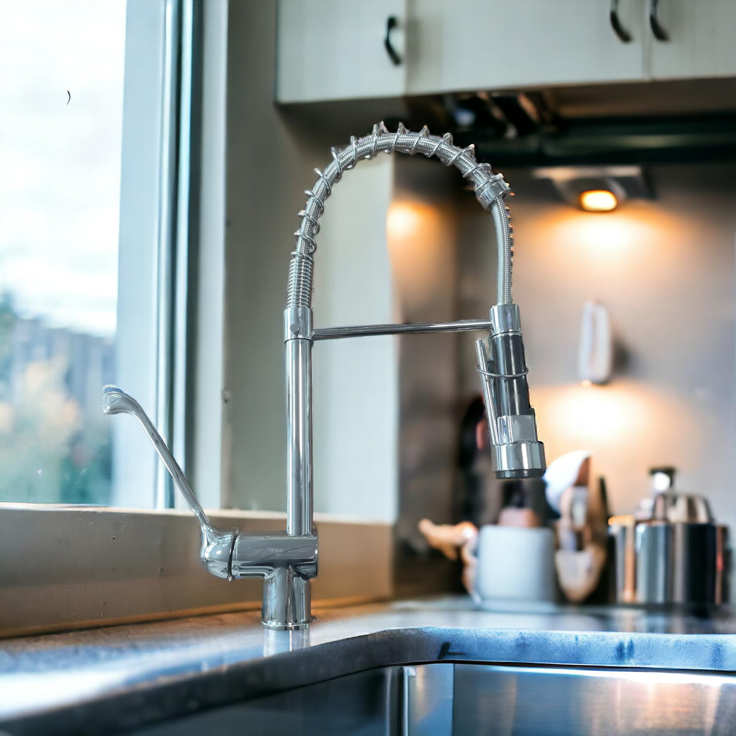 BAGNOCLIC | Miscelatore cucina industriale | Acciaio inox, leva lunga, doccetta con leva | Controllo preciso, installazione semplice | Rubinetto professionale versatile