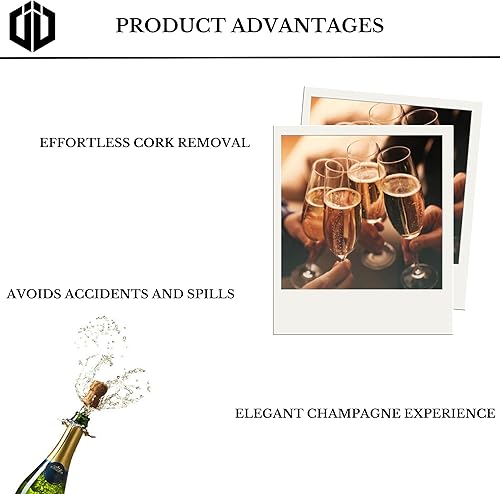 Miniatura 3 de Imbibe & Indulge - Herramienta de apertura de champán - Sacacorchos portátil de acero inoxidable, diseño de fácil giro, agarre antideslizante,