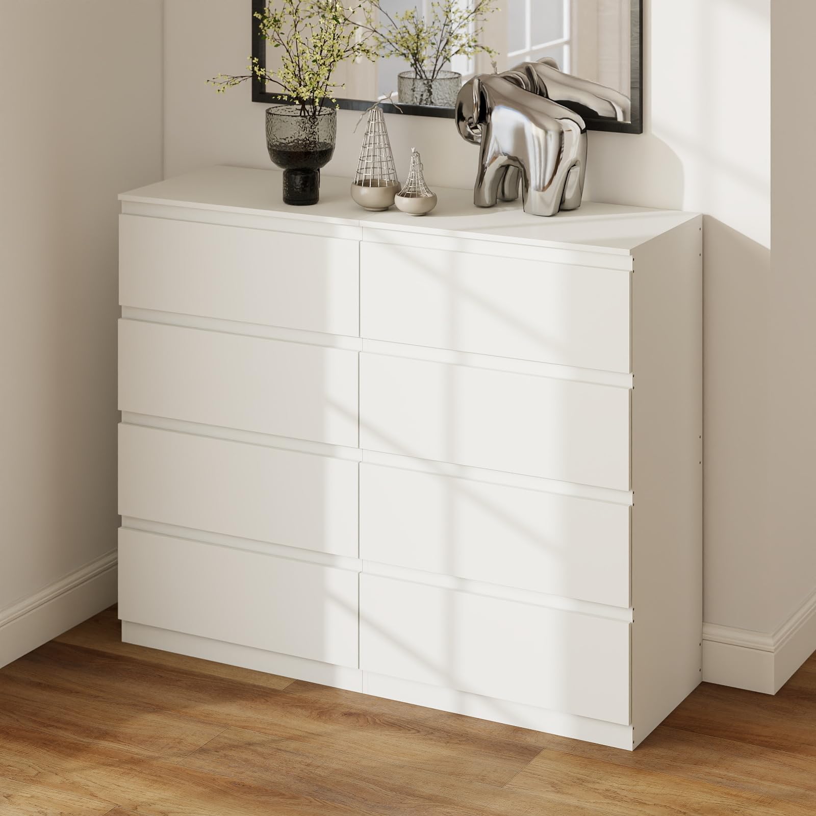 Ginhow Komodenschrank 120 cm Breit，Kommode 40 cm Tief，Kleiderschrank 40 cm Tief，Kommode 120cm Breit，Sideboard Weiss Matt ，Weiße Kommode