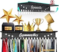Vista 1 de Percha de medallas de metal, estante antideslizante para trofeos con 20 ganchos, montaje en pared, resistente, no doblado, soporta 22-33 libras