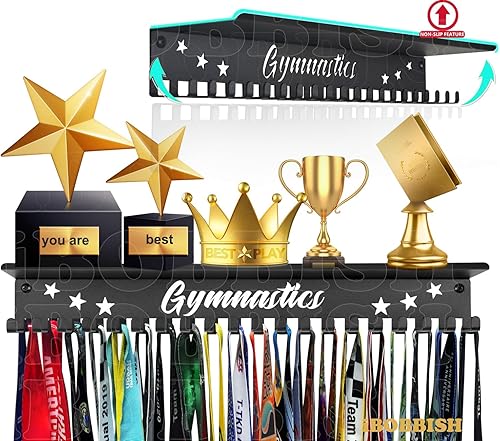 Miniatura 1 de Percha antideslizante para medallas, nunca te rindas con 20 ganchos para trofeos, exhibición de medallas para pared con 16 pulgadas, exhibición de