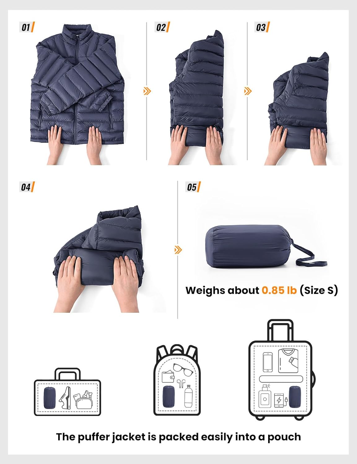 Rdruko Men's Puffer Jackets Lightweight Packable Water Resistant Insulated Winter Puffy Coat for Travel Ski - Image 4