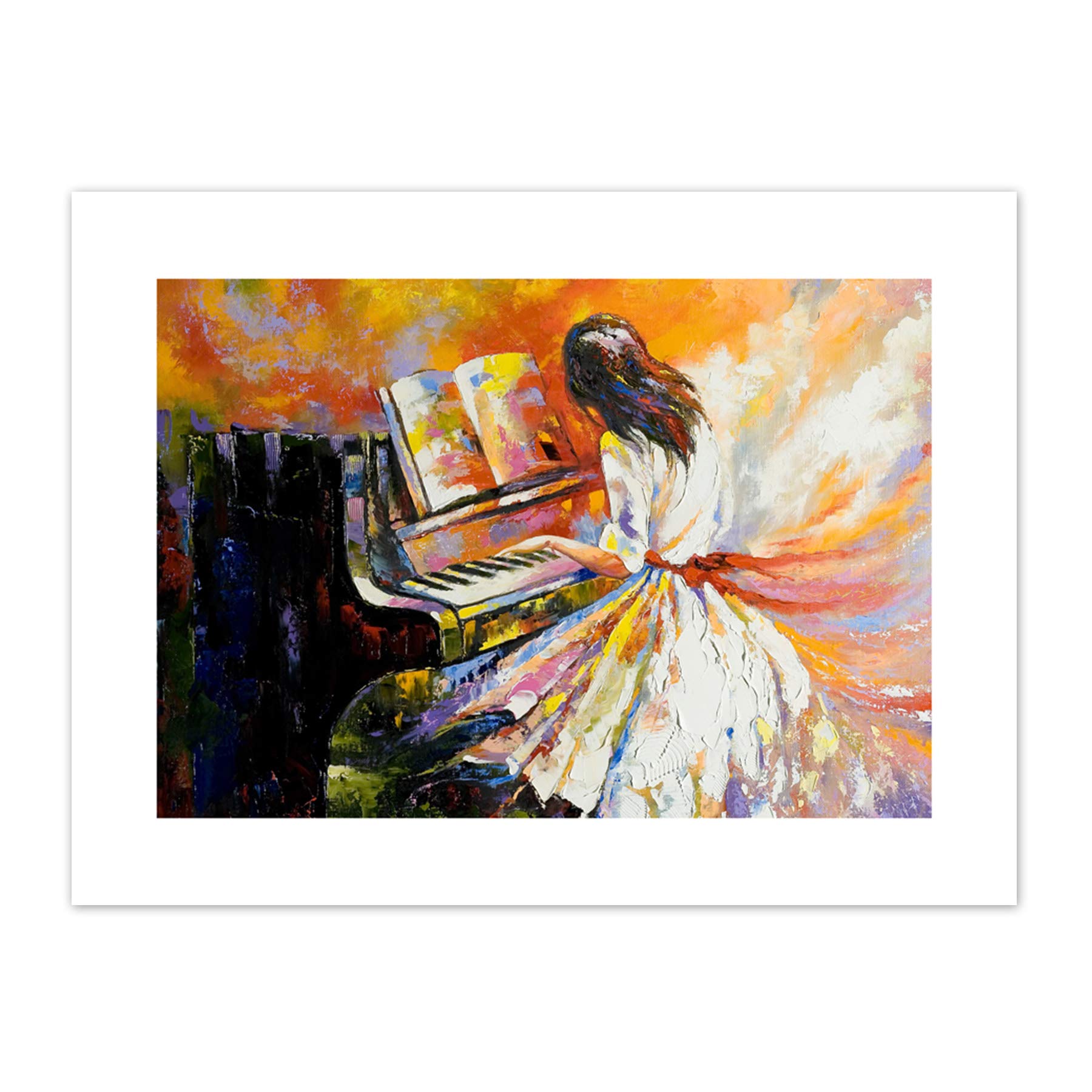 Music Piano Girl Impressionism Art Print Canvas Premium Wall Decor Poster