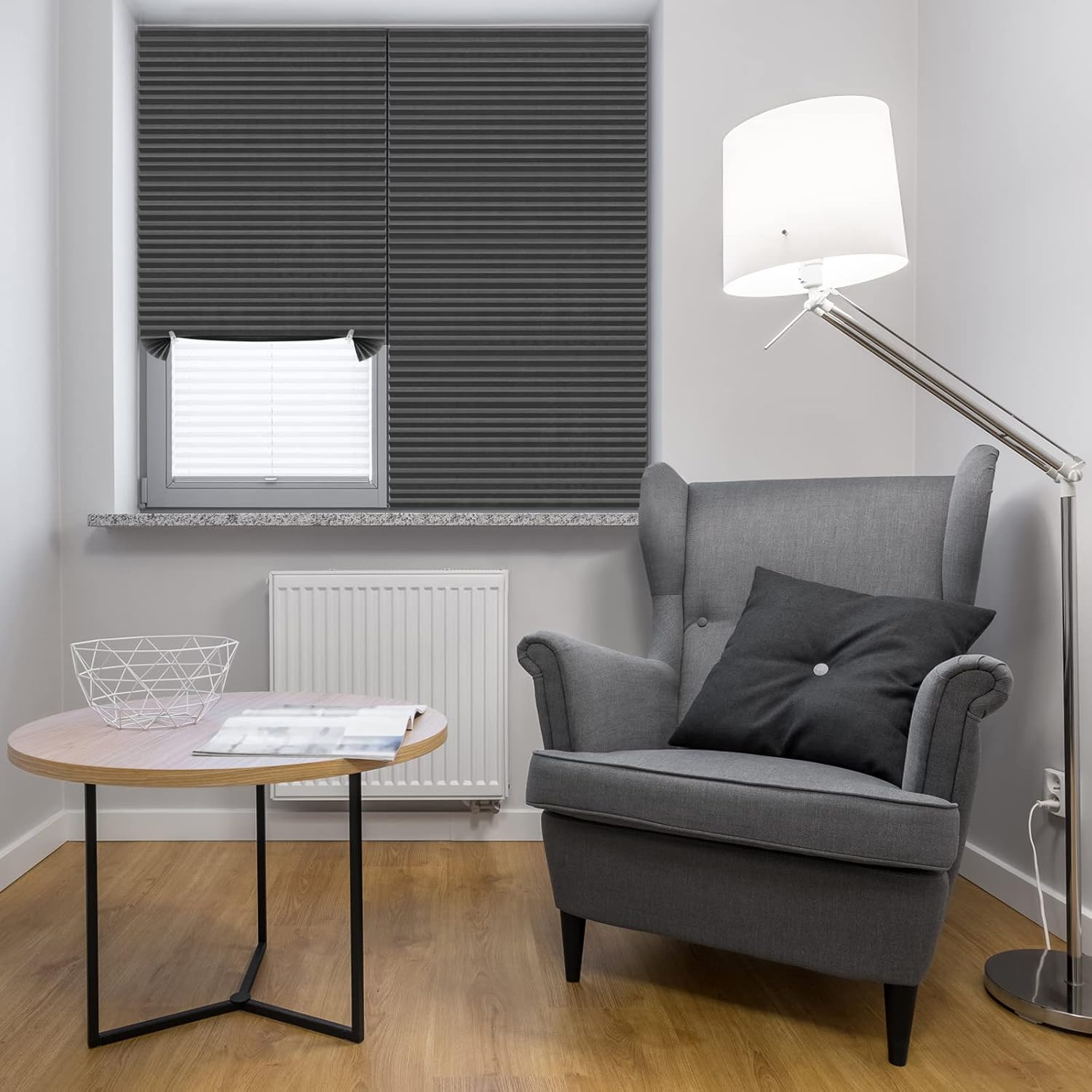 Maritown Window Blinds Cordless 47x71 Inches Blackout Paper Shades No Drill Cut to Size Stick On Self Adhesive Pleated Temporary Blind for Bedroom Kitchen Bathroom Windows French Doors (Grey)