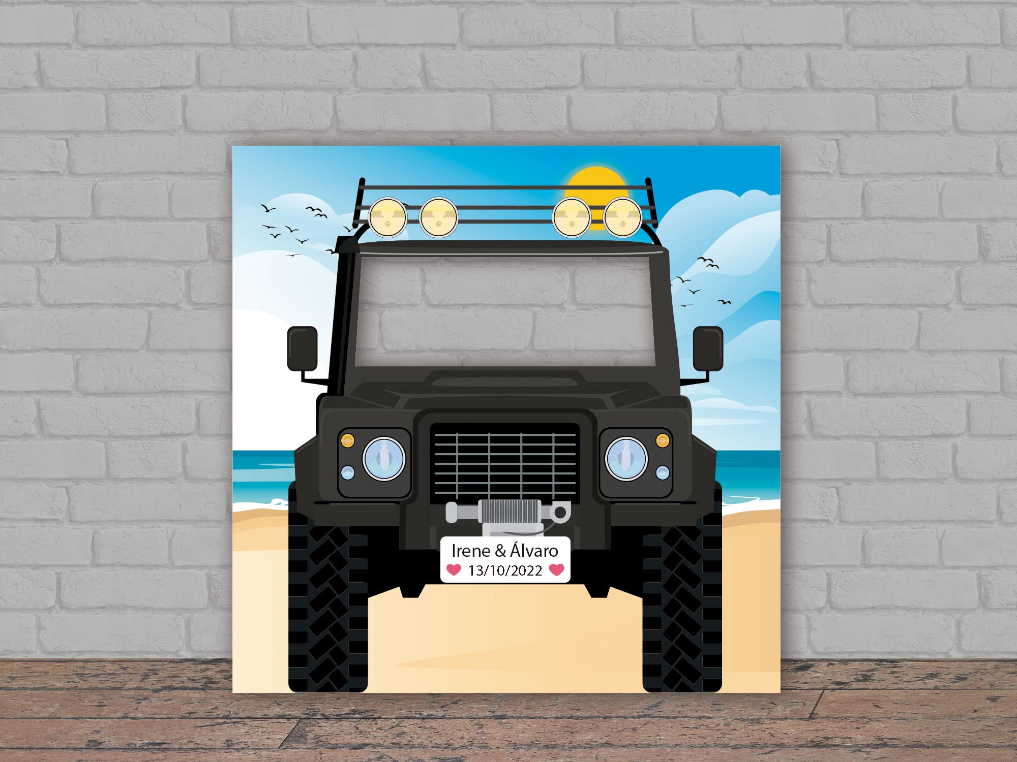 Oedim Photocall Coche Negro Playa Personalizado Boda, 140x140cm, Photocall Decorativo para Eventos o Celebraciones puntuales, Photocall Divertido