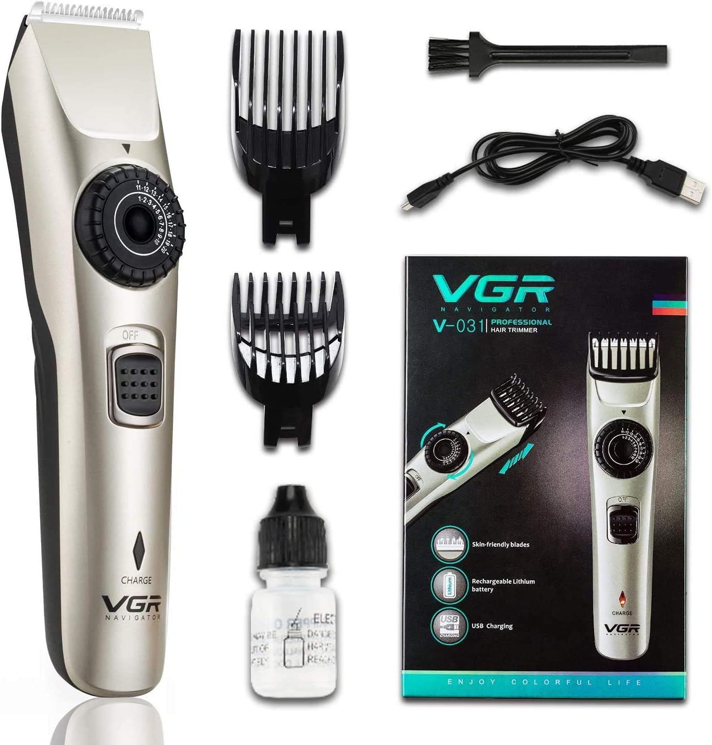 Cordless Hair Clippers for Men, OUZIGRT Rechargeable Beard Trimmer Grooming Kit, USB Professional Haircut Kit for Family Use, with 2 Guide Hair Comb