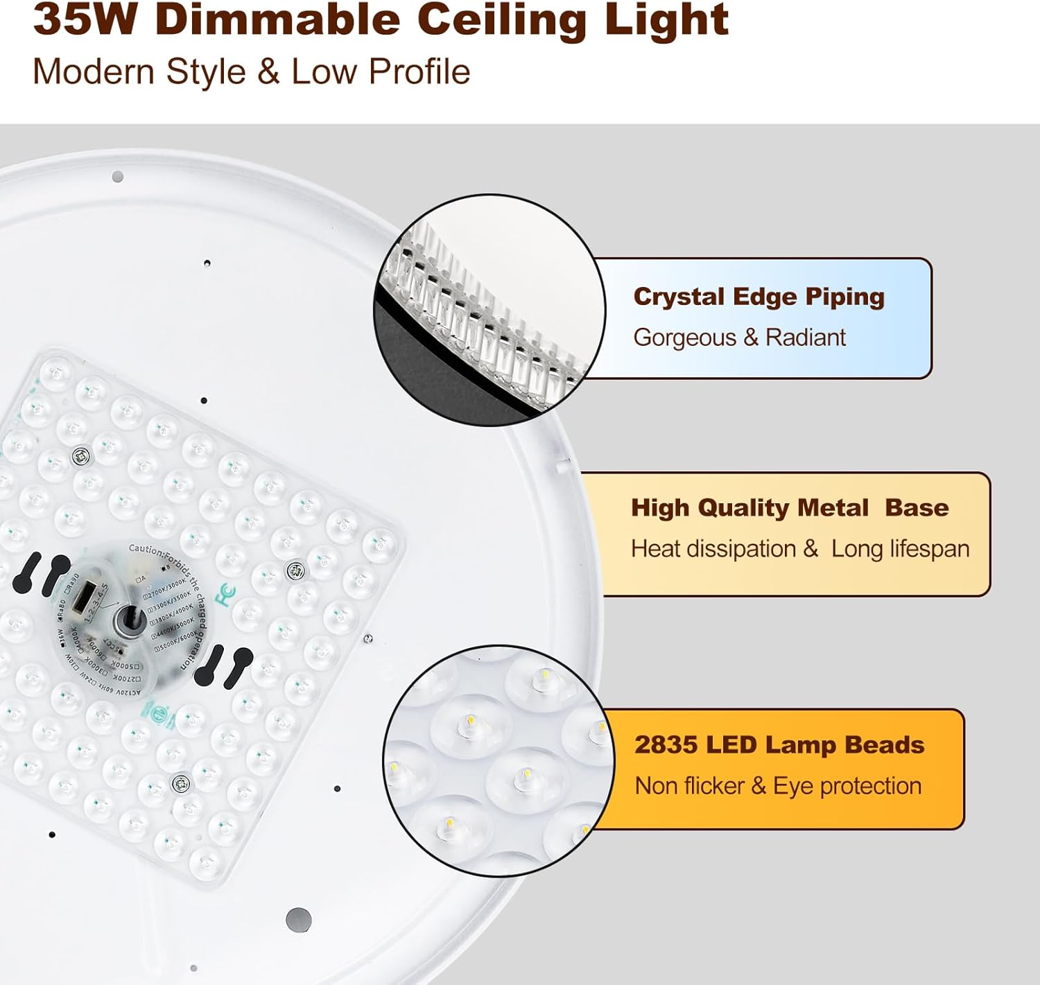 DLLT Flush Mount Ceiling Light: Close to Ceiling Light Fixtures 16 Inch 35W - Dimmable Ceiling Lamp 3000-6000K 5 Color Selectable Ceiling Mount Light for Bedroom Kitchen (Black)