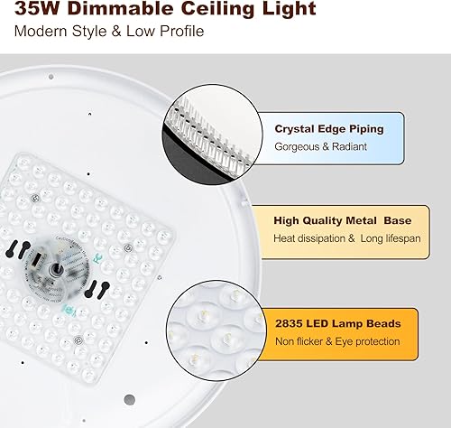 Miniatura 6 de DLLT - Lámpara de techo redonda de cristal de 45 W, moderna lámpara LED regulable cerca del techo, lámpara de techo plateada de 20 pulgadas para