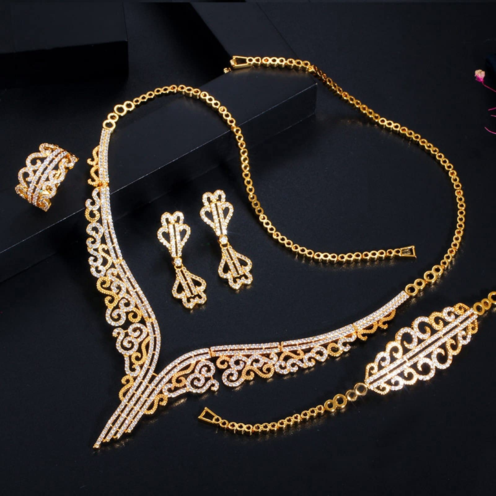 Schmuck, 4-teilig, Elegantes Zirkonia-Hochzeits-Brautschmuck-Set, Kostümzubehör