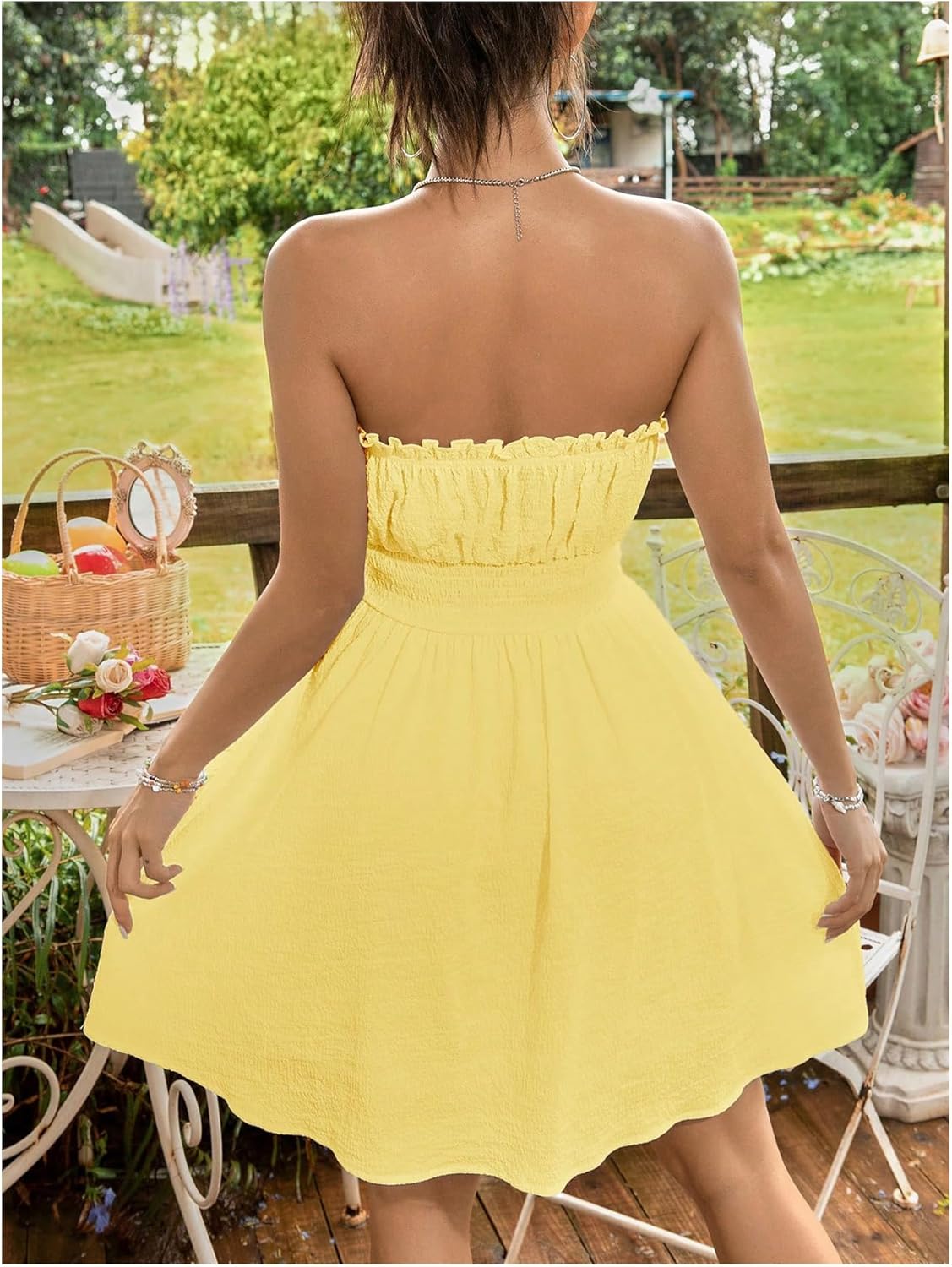 Floerns Women's Vacation Strapless Tube Dress Ruffle Hem A Line Mini Dresses - Image 3