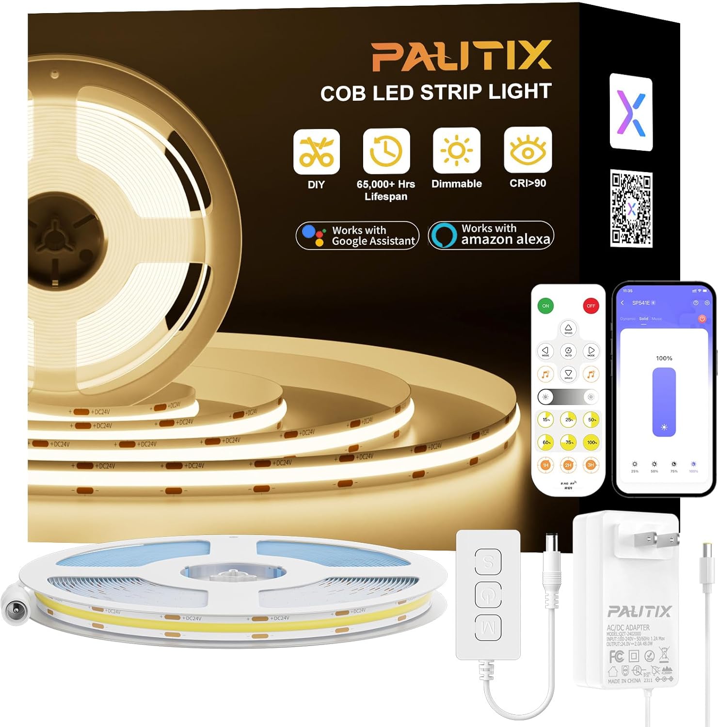 PAUTIX COB LED Strip Light 20ft/6.1m,Compatible with Alexa/Google Assistant,4800LEDs Warm White 3000K,CRI93+ Super Bright High Lumen,Dimmable 24V Flexible LED Light Strip,for Home&Office DIY Lighting PAUTIX COB LED Strip Light 20ft/6.1m,Compatible with Alexa/Google Assistant,4800LEDs Warm White 3000K,CRI93+ Super Bright High Lumen,Dimmable 24V Flexible LED Light Strip,for Home&Office DIY Lighting
