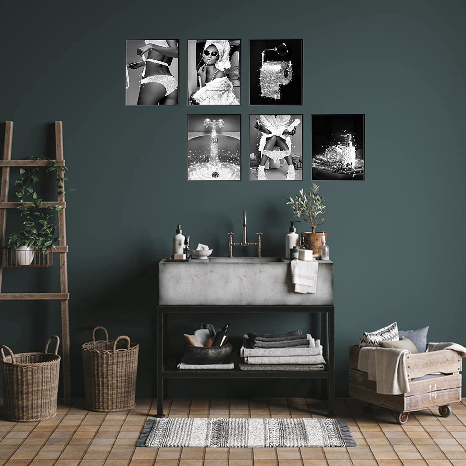 MKHFUW Bathroom Poster of Modern Women, Fashionable Bathroom Wall Decoration, 6-Piece Set, Bathroom Art - Image 4