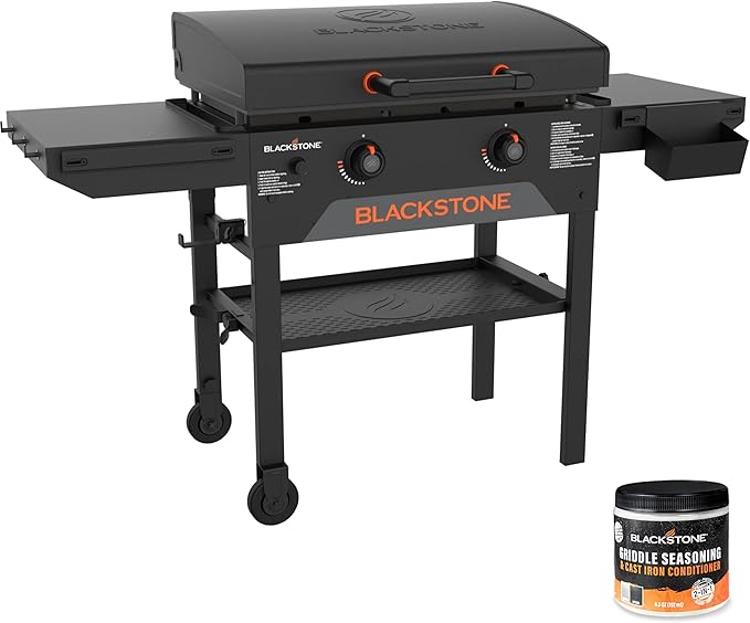 Blackstone 28 Inch Omnivore Griddle with Hood 2367, 2 Burner Portable Outdoor Flat Top Grill, with Seasoning