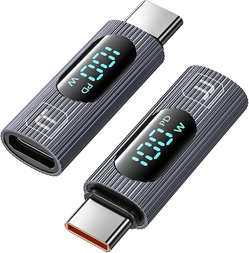 Adaptador USB C, 2 unidades de 100 W USB C hembra a USB C macho adaptador de extensión tipo C probador de medidor de potencia con pantalla digital