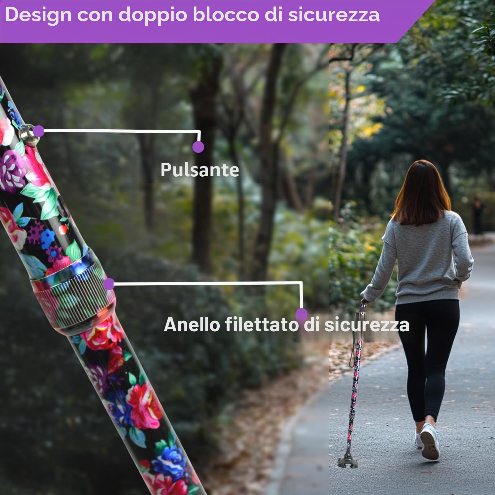 BeGrit Bastone per Anziani Telescopico Bastoni da Passeggio Donna Bastone Tre Piedi per Anziani Regolabile Bacchette per Camminare Autoportante Bastoncini da Passeggio 3 Piedi Regalo per Uomo Anziano