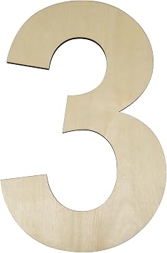 HILAZA 12 Inch Large Wooden Number 3, 1/4 Inch Thick Unfinished Blank Wood Number Slice Sign Board for Wall Decor, Craft, DIY Project, Birthday Wedding Party Decoration