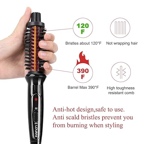 Vista 4 de LOVANI Mini cepillo de rizador de viaje de 3/4 pulgadas, cepillo pequeño para cabello corto, flequillo y cabello fino, rizador caliente portátil