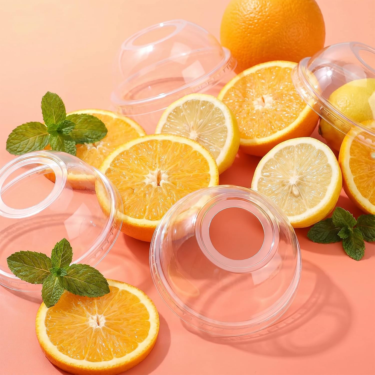 98 mm Dome Lids Wide Hole Plastic Cold Cup Lids 100 Packs,Disposable Clear Dome Caps for 16-24 Oz Plastic Cups