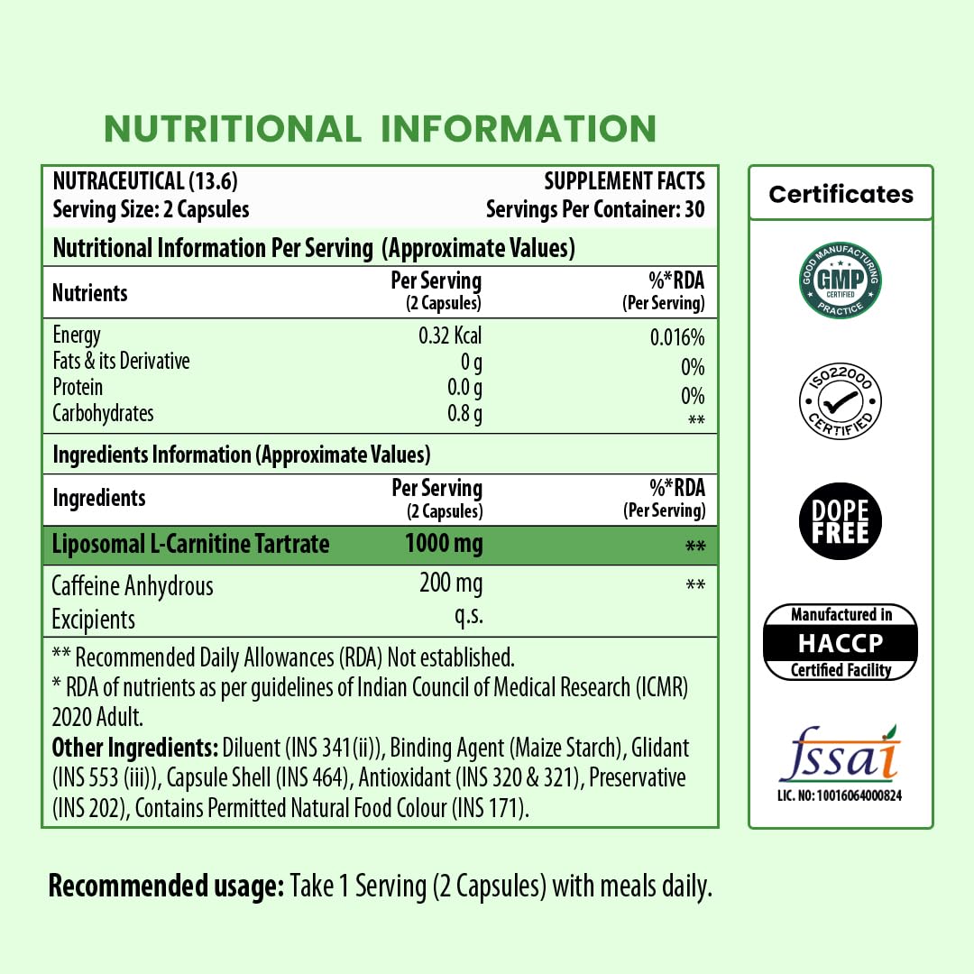 NATURYZ Liposomal Carnitine 1000mg with Caffeine capsules N60 — Amazon image 4