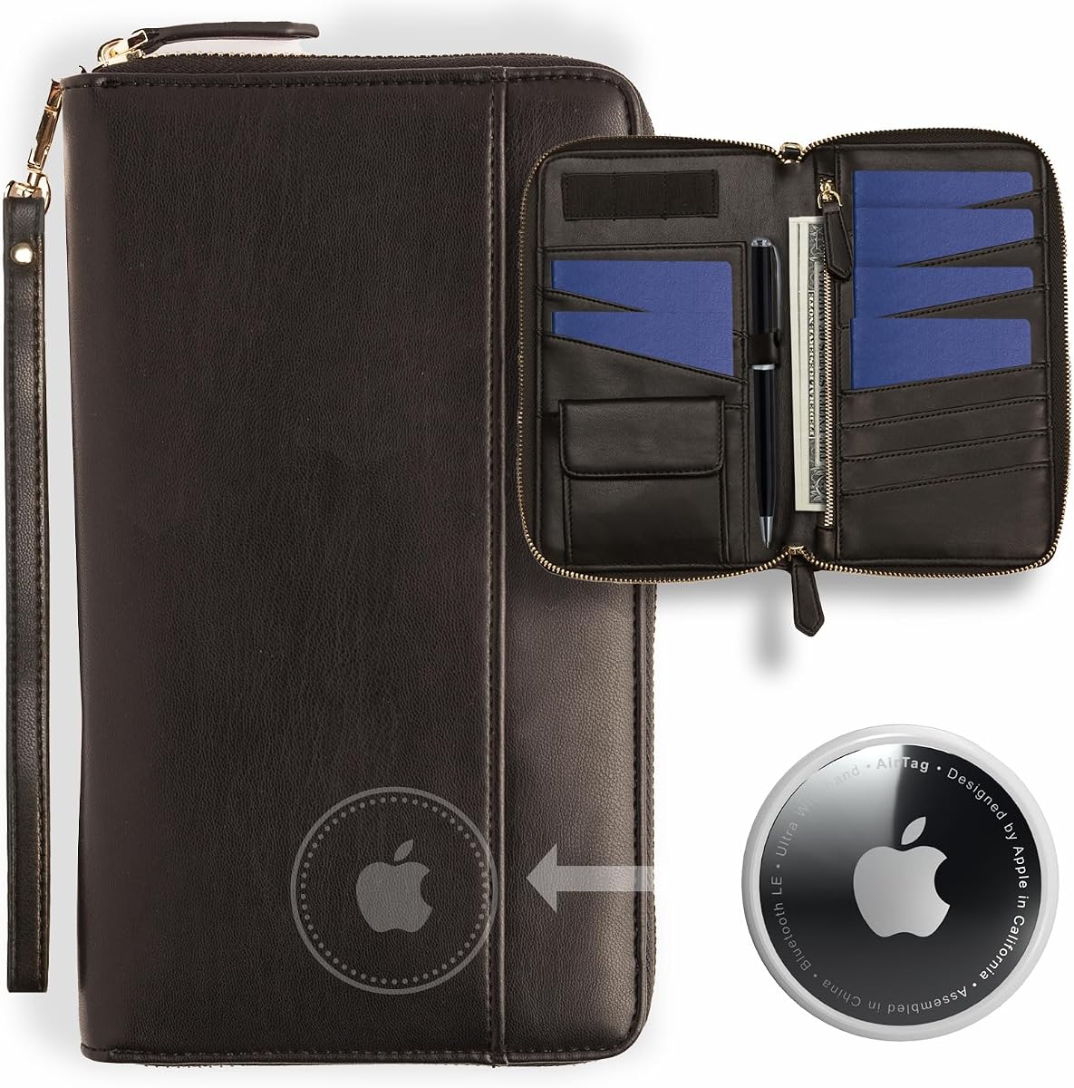 Organizador de documentos de viaje - Funda tipo billetera para pasaporte RFID, pulsera de identificación con soporte familiar