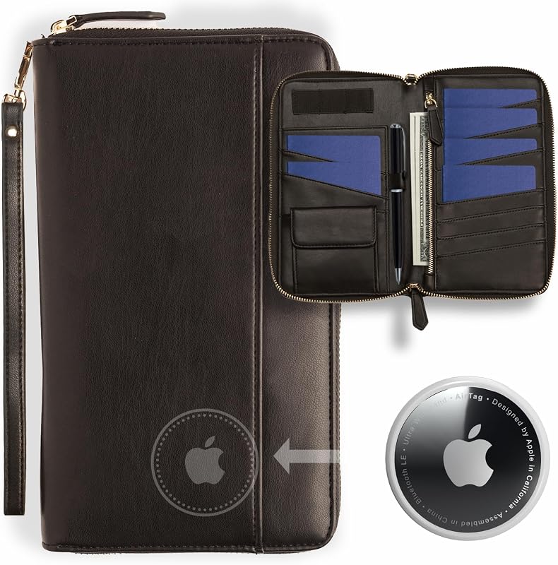 Organizador de documentos de viaje - Funda tipo billetera para pasaporte RFID, pulsera de identificación con soporte familiar