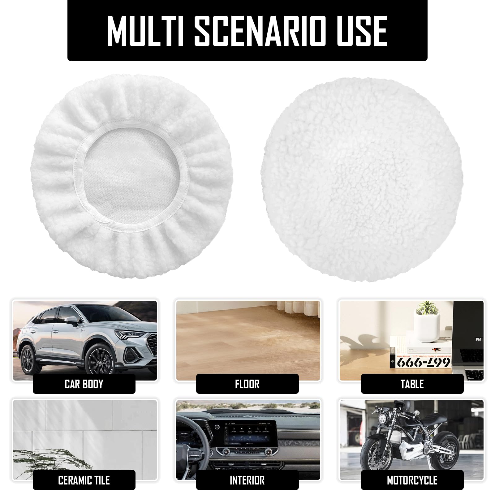 Set di 3 cappe lucidanti in lana d'agnello, per lucidatrici a batteria Einhell CE-CB 18/254 Li, CC-PO 90, per 220 mm - 250 mm per la cura della vernice dell'auto, lucidatura metallica e finitura del