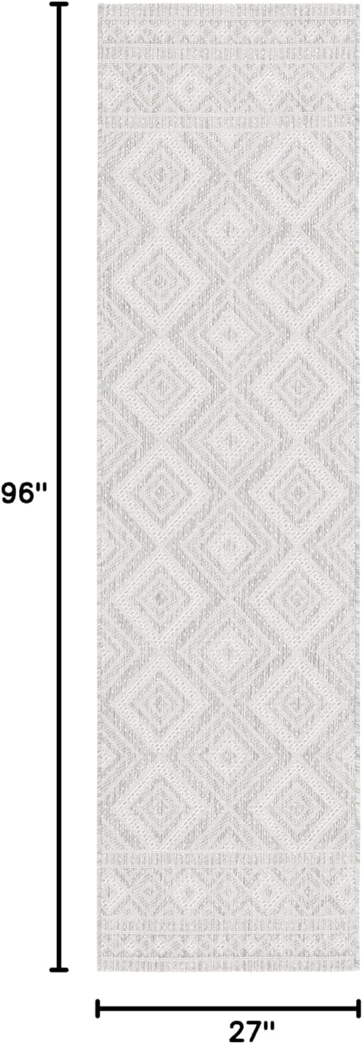 SAFAVIEH Washable Rug Outdoor Courtyard Collection - 2'3" x 8' Runner, Ivory & Light Grey, Non-Shedding & Easy Cleaning, Ideal for Patio, Entryway, Mudroom, Hallway, Kitchen (CY8998-55321)