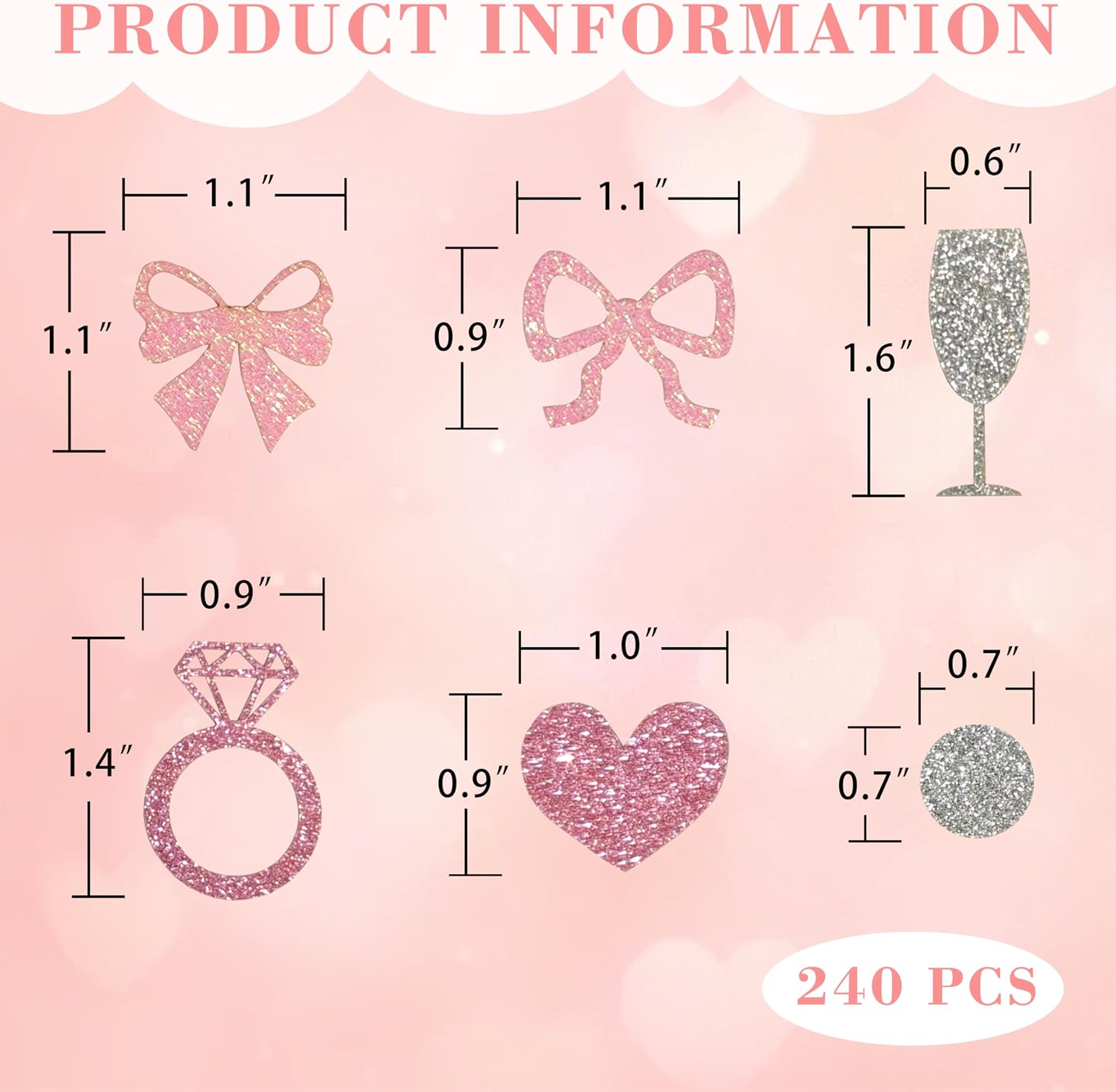 240 Pcs Pink Bow Wedding Confetti, Shes Tying the Knot Glitter Table Scatter for Coquette Bridal shower and Engagement Party Decoration