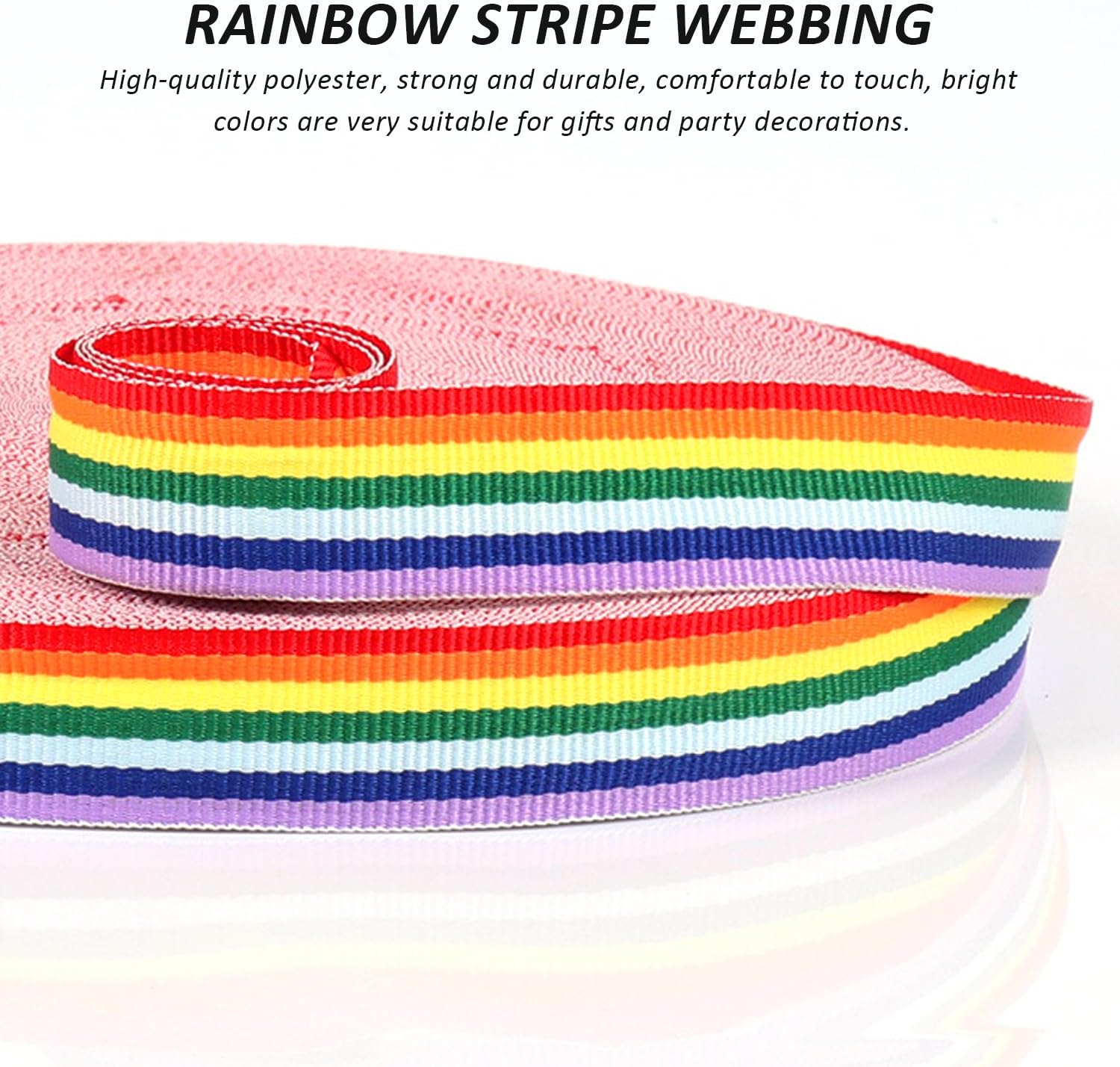 25 Yards Rainbow Ribbon, 2.5cm Wide Double Sided Rainbow Stripe Ribbon, Pride Ribbon, Grosgrain Ribbon, Rainbow Decorative Ribbon for Gift Wrapping, DIY Craft Making, Party Decoration