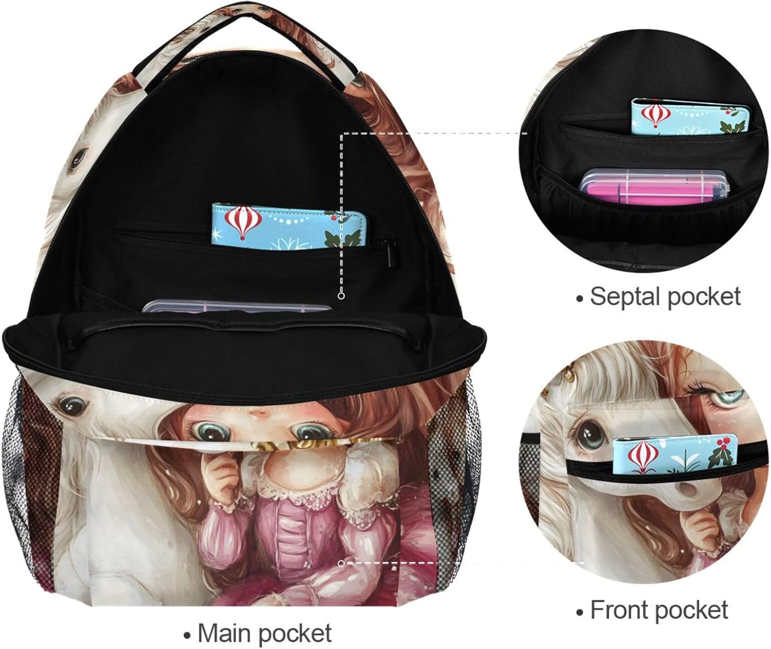AIXIWAWA Kid Backpacks (Princess Horse) with Clear Slot, Boys Girls Schoolbags Book Bag Small Size