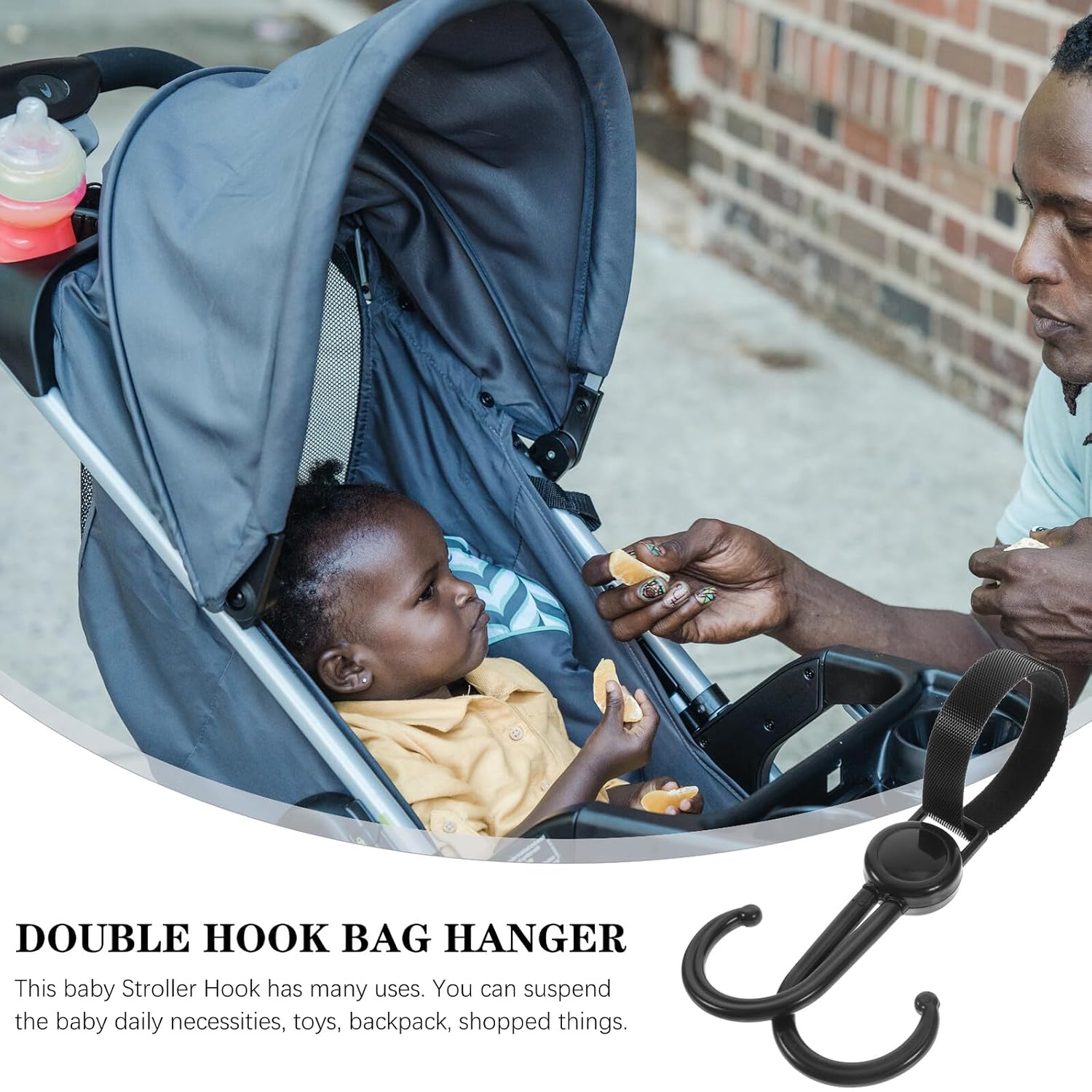 Double Hook Stroller Hook for Diaper Bags and Shopping Trolley Reusable Stroller Accessory with Smooth Design Convenient Hanging for Cart Bike Wheelchair Use