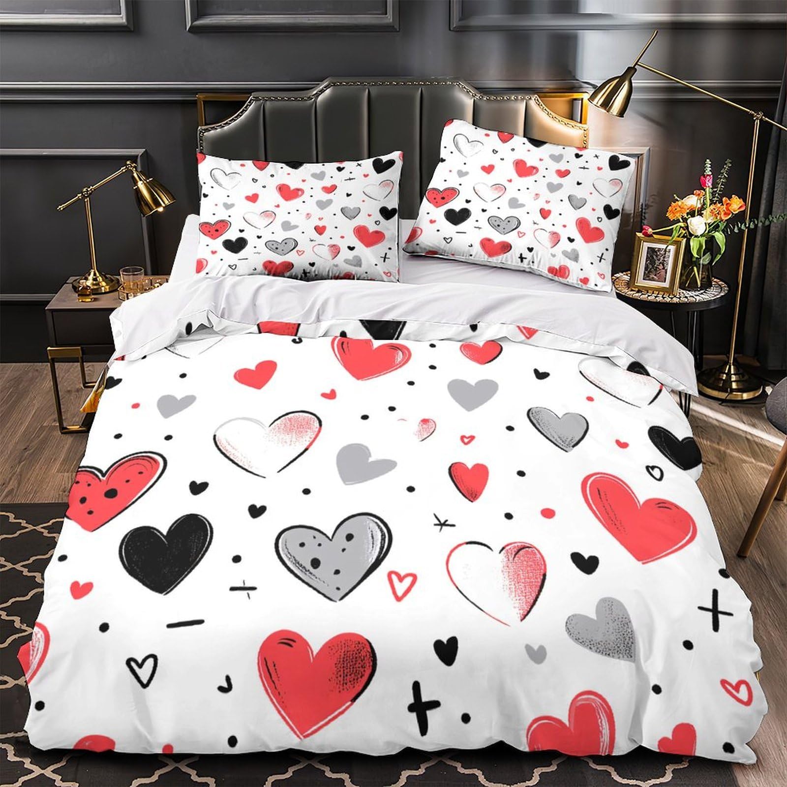 Housse de couette zippée cœur 140x200 anti-acarien et parure de lit résistante