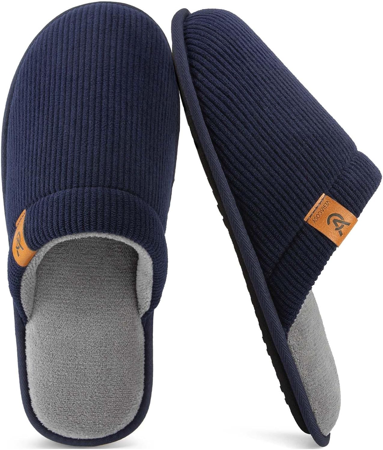 VeraCosy Men's Corduroy Scuff Slippers Soft Comfy Memory Foam Non-slip Indoor House Shoes
