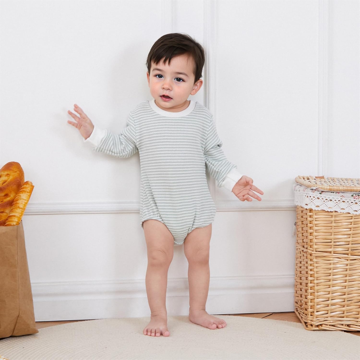 VISGOGO Unisex Baby Boy Girl Romper Waffle Newborn Infant Onesie Clothes Long Sleeve Bubble Oversized Romper Bodysuit Top - Image 2