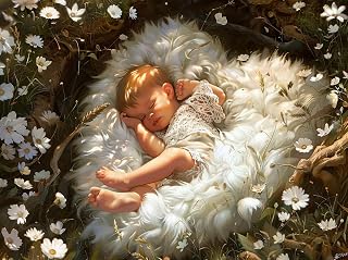 Angel Baby Sleeping Inside Feather Heart 5D Diamond Art Painting for Adults Full Drill Round Diamond Paint by Number Kits for Beginners Gems Cross Stitch for Wall Decor 11.8x15.8inch(4)