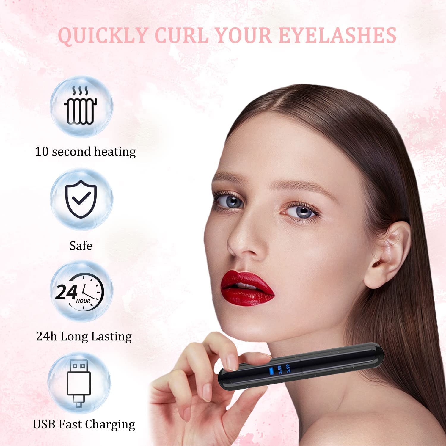 TECNOVIQ Heated Eyelash Curler, Rechargeable Lash Styler with 2 Heat Settings, Quick 24H Long-Lasting Curl, Portable Makeup Tool 2