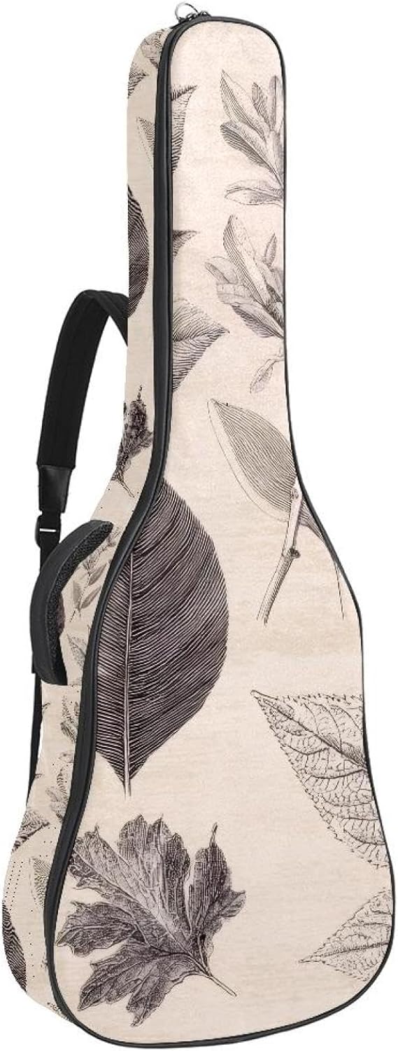 Acoustic Guitar Gig Bag 10mm Thick Padding, Soft Waterproof Guitar Case with Adjustable Backpack Straps for 40-42 Inch Guitar, Vintage Botanical Leaves and Branches