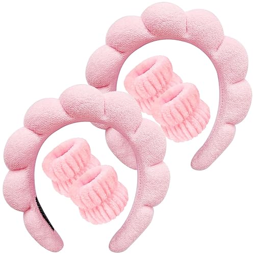 Jupyn Juego de 2 diademas para el cuidado de la piel, diadema de maquillaje para mujer, paquete combinado de diadema de tela de rizo para cara,