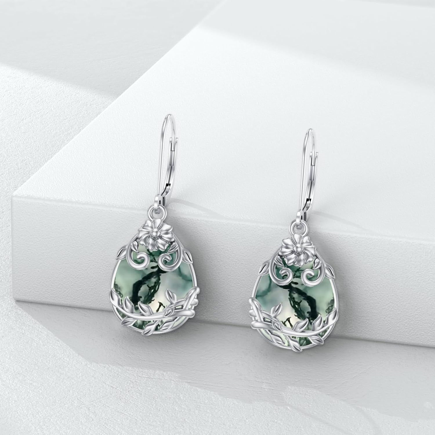 Peridot/Moonstone/Purple Crystal/Rose Quartz/Amber/Blue Sandstone/Moss Agate Dangle Earrings Sterling Silver Filigree Drop Dangle Earrings Peridot Jewelry Gifts for Women - Image 7