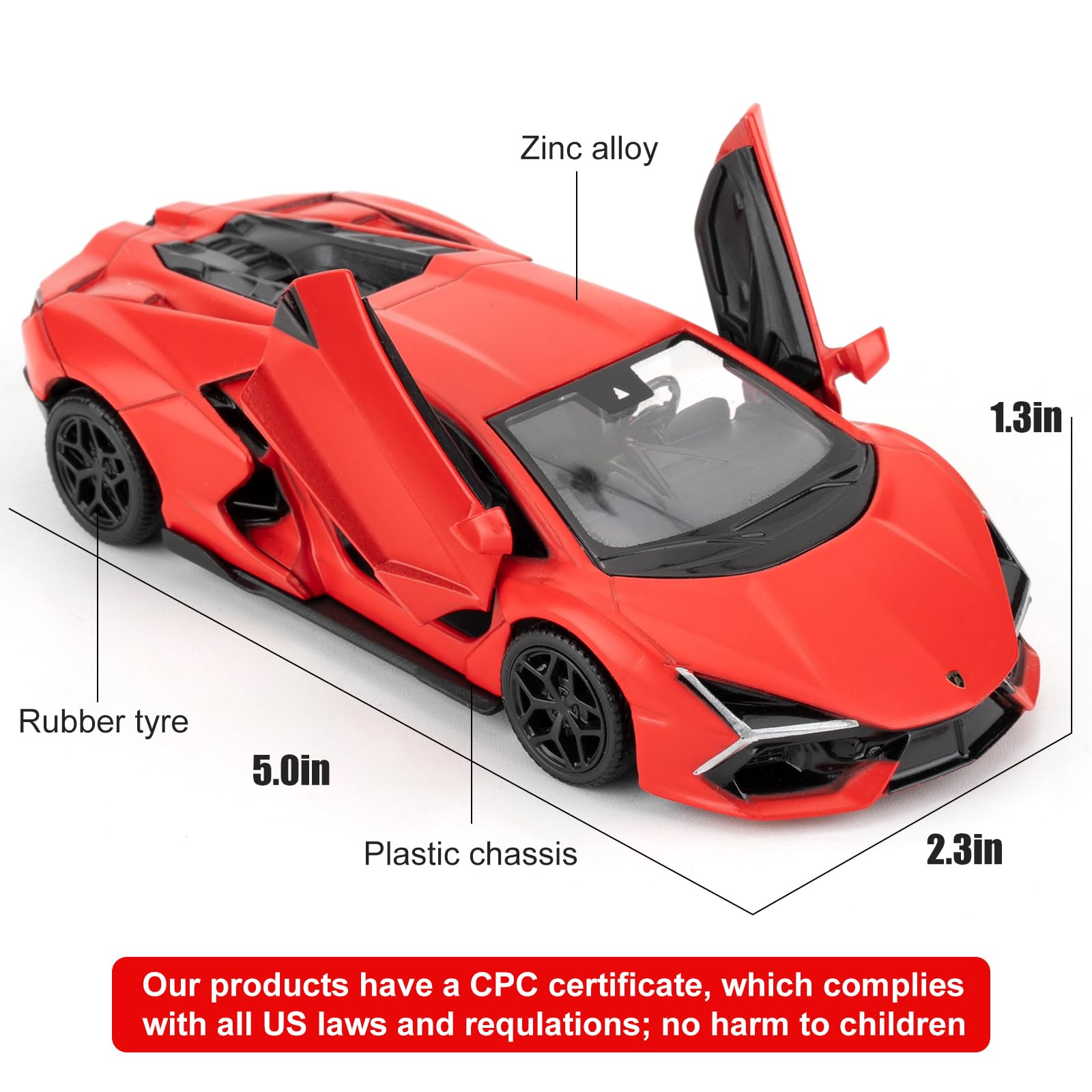imtfzct 1/36 Lamborghini Reventon Toy Car, Model Car with Pull Back Function, Model Toys with Open Door - Image 2