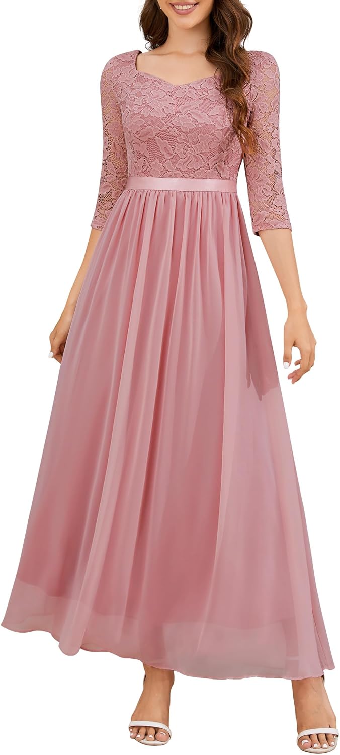 Wedtrend Women's Formal Dress Mother of The Bride Dress 3/4 Sleeve Wedding Guest Dress Maxi Evening Gown Small Blush